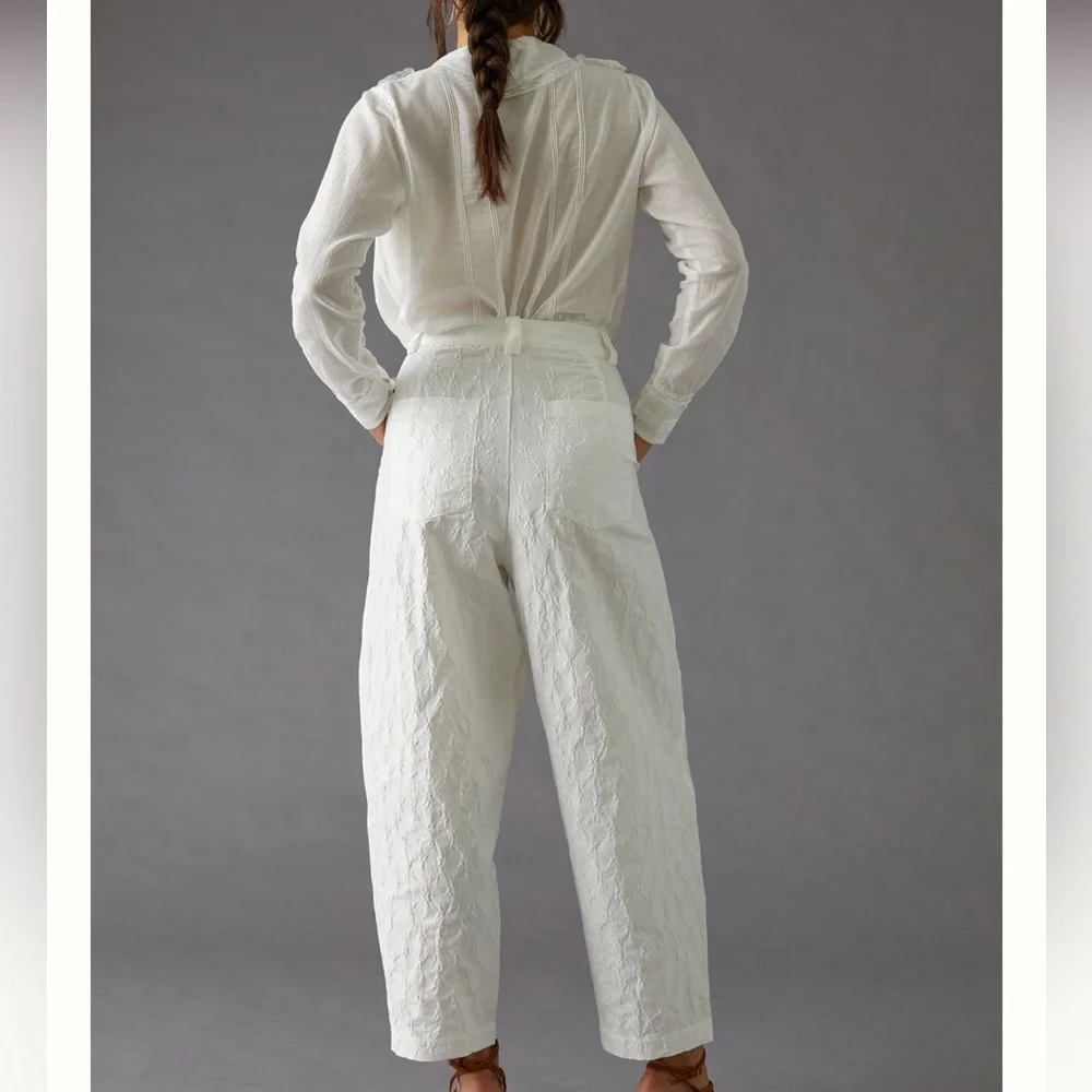 NWT Anthropologie Stella Nova Jill pants textured jacquard trouser barrel leg - Picture 5 of 11